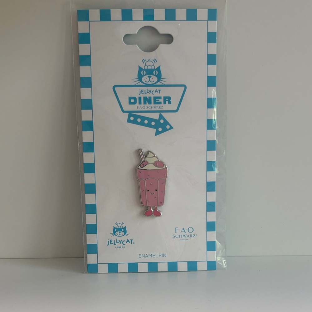 Jellycat NYC diner Strawberry Milkshake Enamel Pin.